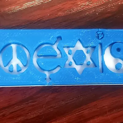 Móc khóa "Coexist" với hình ảnh tôn giáo