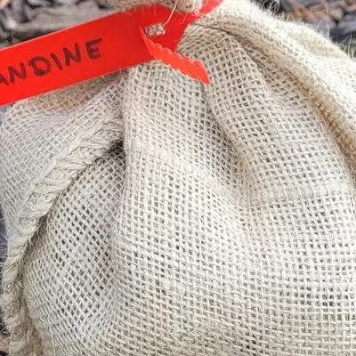 Nhãn buộc dây cho khoai tây tự trồng trong bao jute