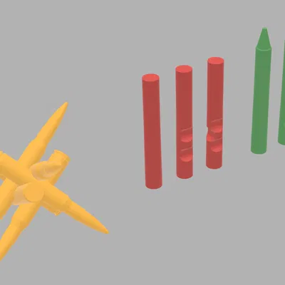 Câu đố hình trụ, viên đạn và bút sáp trên bàn làm việc