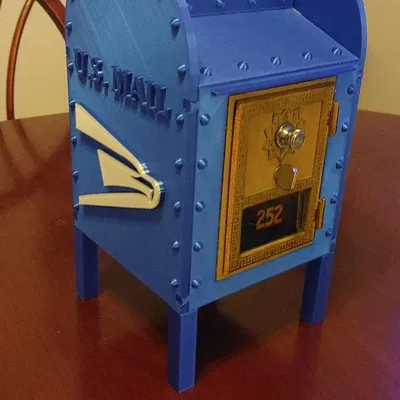 Hộp thư USPS (Hộp xanh) với cửa Post Office cổ điển