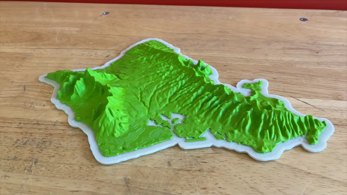 Mô hình Oahu, HI phong cách low poly với đường bờ biển phát sáng - Image 1