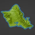 Mô hình Oahu, HI phong cách low poly với đường bờ biển phát sáng - Thumbnail 2