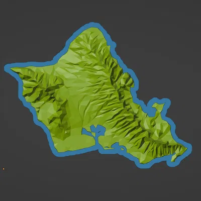 Mô hình Oahu, HI phong cách low poly với đường bờ biển phát sáng