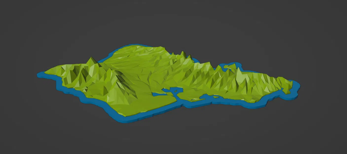 Mô hình Oahu, HI phong cách low poly với đường bờ biển phát sáng - Image 4