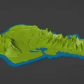 Mô hình Oahu, HI phong cách low poly với đường bờ biển phát sáng - Thumbnail 4