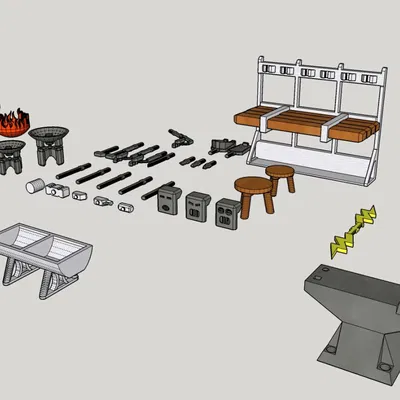 Bộ đồ chơi thợ rèn Mini 13 với bàn làm việc và công cụ