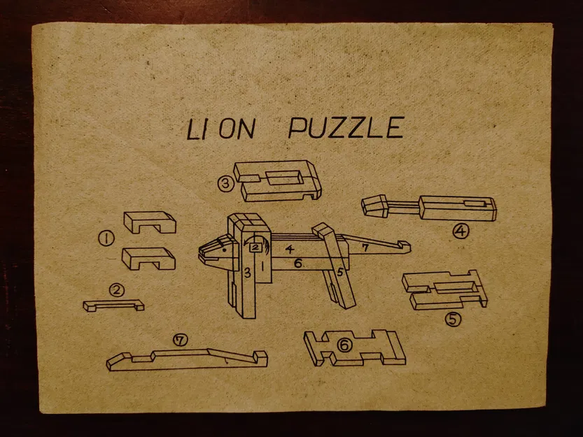 Câu đố gỗ Nhật Bản "Kumiki" hình sư tử vintage - Image 3