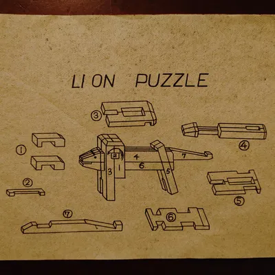 Câu đố gỗ Nhật Bản "Kumiki" hình sư tử vintage