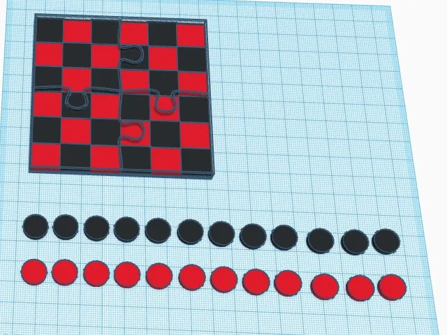 Bàn cờ checkers gập gọn với 12 quân đỏ và 12 quân đen - Image 1