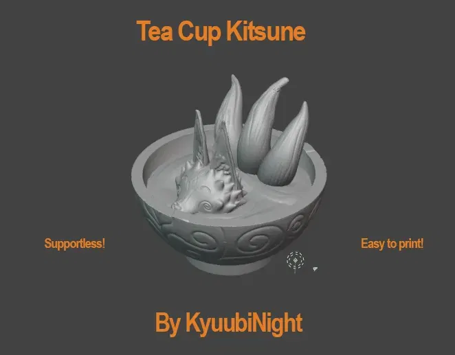 Kitsune bathing in a tea cup - Image 1