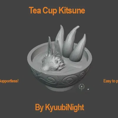 Kitsune bathing in a tea cup