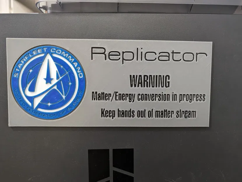 Colorized Star Trek Replicator heat warning badge for printers - Image 1