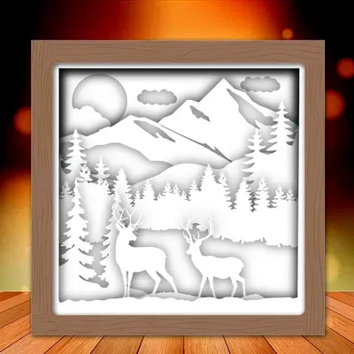 Hộp đèn Cặp Hươu Trên Núi