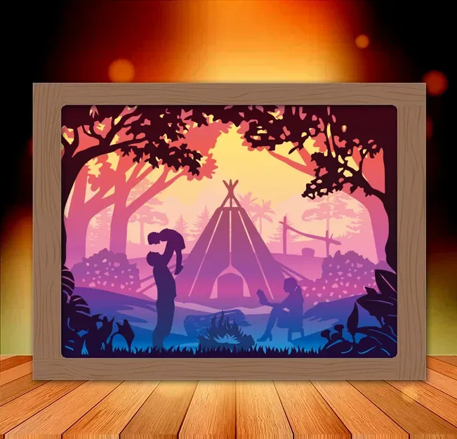 Hộp đèn cắm trại "Camping with Family" - Image 1