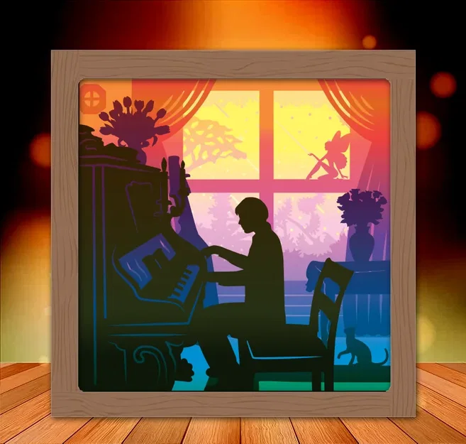 Mô hình đèn chiếu cảnh người chơi piano - Image 1