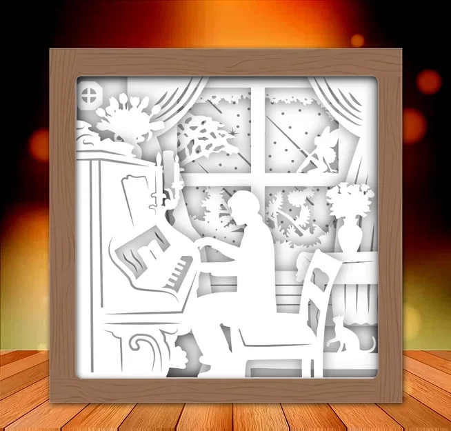 Mô hình đèn chiếu cảnh người chơi piano - Image 2