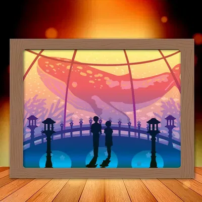 Mô hình đèn hộp "Cá Voi" trang trí hồ cá