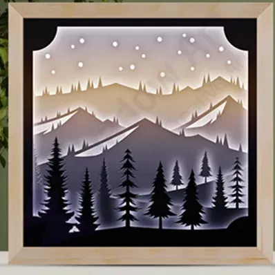 Hộp Đèn Phong Cảnh Rừng Núi Đêm