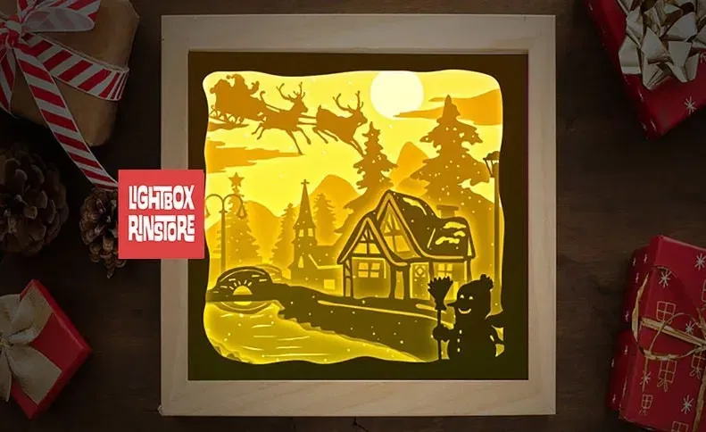 Ông Già Noel Tặng Quà V2 - Hộp Đèn 3D - Image 2