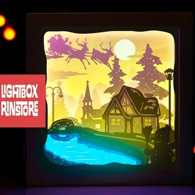 Ông Già Noel Tặng Quà V2 - Hộp Đèn 3D