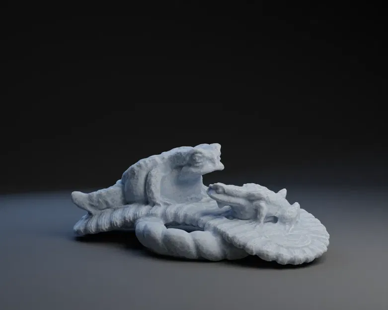 Mô Hình 3D: Hai Con Cóc Trên Củ Súng Nổi - Netsuke - Image 1