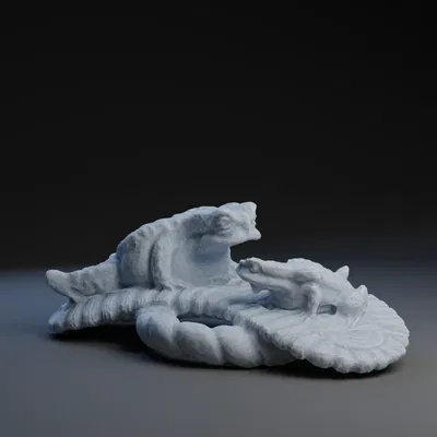 Mô Hình 3D: Hai Con Cóc Trên Củ Súng Nổi - Netsuke