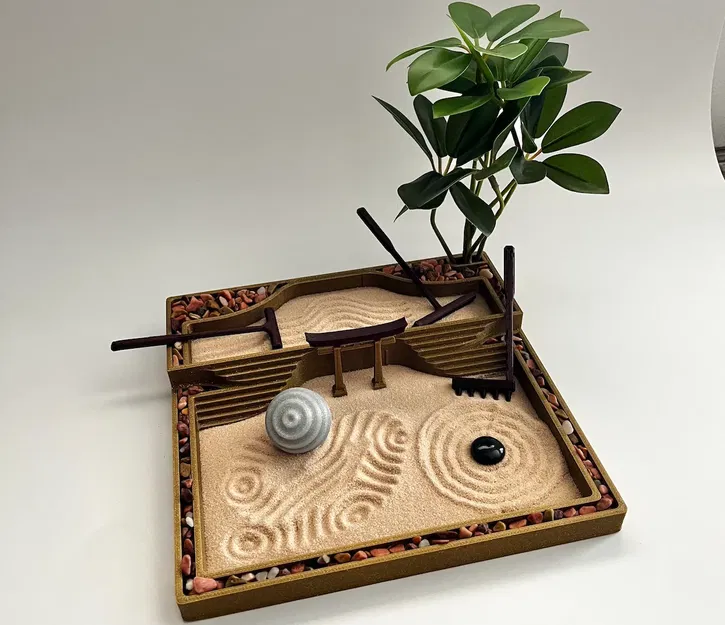 Vườn Thiền Hai Tầng Trên Bàn Làm Việc Kèm Dụng Cụ và Trang Trí - Image 1