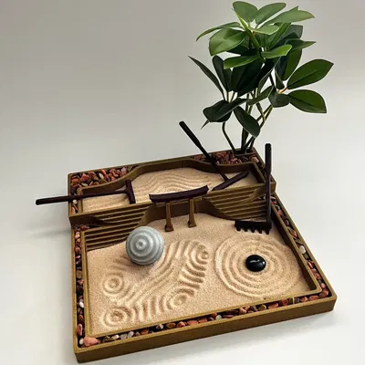 Vườn Thiền Hai Tầng Trên Bàn Làm Việc Kèm Dụng Cụ và Trang Trí