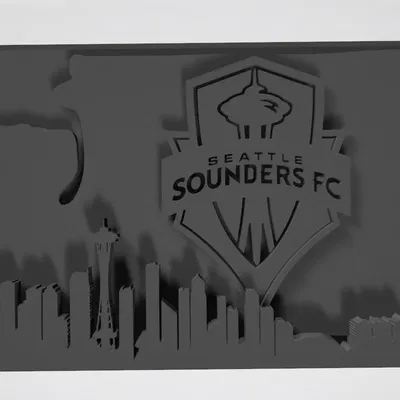 Seattle Sounders with WA state and Seattle Skyline