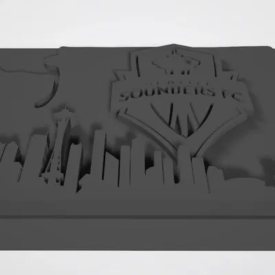 Seattle Sounders with WA state and Seattle Skyline