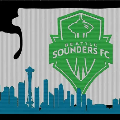Seattle Sounders with WA state and Seattle Skyline