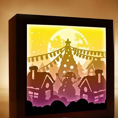 Hộp đèn cây thông Noel có người tuyết