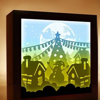 Hộp đèn cây thông Noel có người tuyết