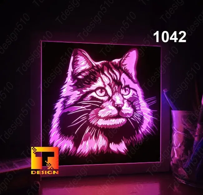 Hộp đèn hình đầu mèo nhìn thẳng - Image 1