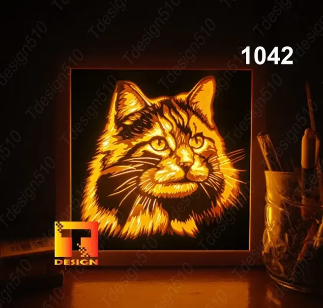 Hộp đèn hình đầu mèo nhìn thẳng - Image 2