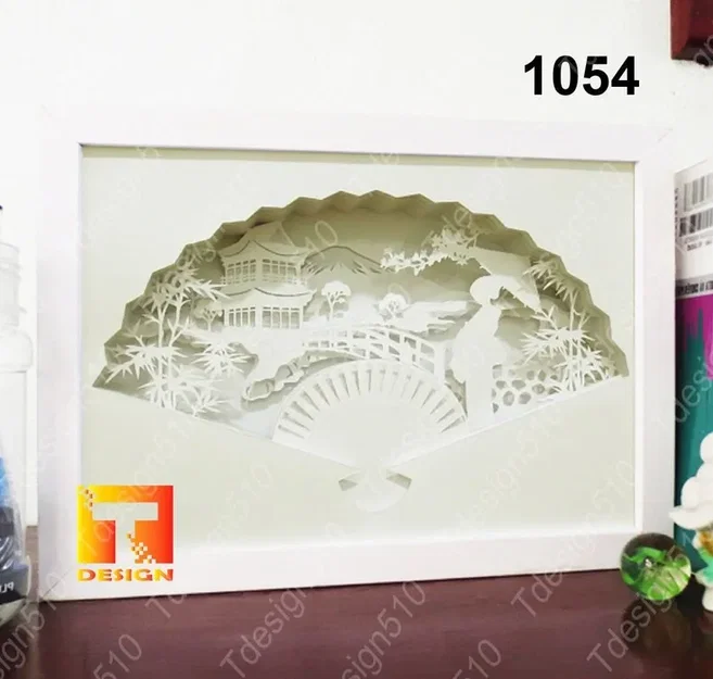 Hand fan Geisha Scene in Japan light box - Image 2