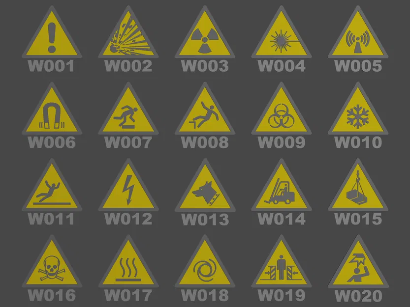 Bộ sưu tập đầy đủ các biển báo cảnh báo ISO 7010 (W001 - W067) - Image 1