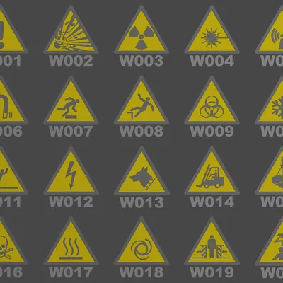 Bộ sưu tập đầy đủ các biển báo cảnh báo ISO 7010 (W001 - W067)