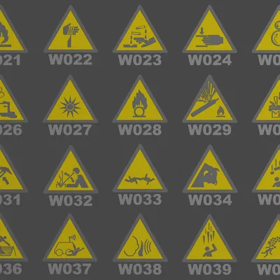 Bộ sưu tập đầy đủ các biển báo cảnh báo ISO 7010 (W001 - W067)