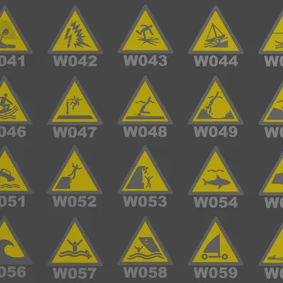 Bộ sưu tập đầy đủ các biển báo cảnh báo ISO 7010 (W001 - W067)