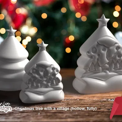 Mô hình 3D Cây thông Giáng sinh kèm Làng