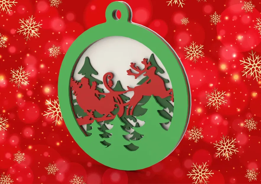 4Piece Christmas ornament with sled, reindeer and trees - Image 1