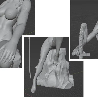 Mô hình 3D Cô gái và thanh kiếm