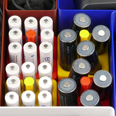 Chèn Eurobox/Gridfinity cho pin AA hoặc AAA trong hộp Euro 7,5 cm