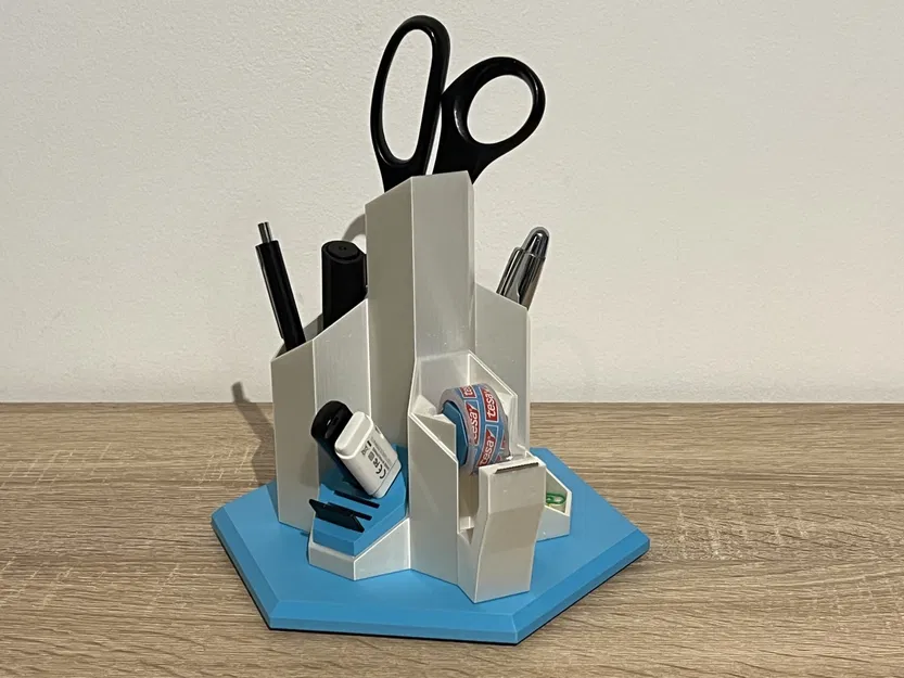 Hộp Đựng Đồ Để Bàn Xoay 360° Hình Lục Giác Kèm Dụng Cụ Cắt Băng Keo - Image 3