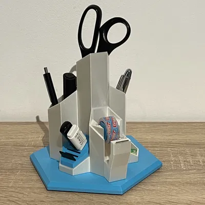 Hộp Đựng Đồ Để Bàn Xoay 360° Hình Lục Giác Kèm Dụng Cụ Cắt Băng Keo