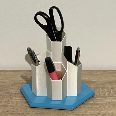 Hộp Đựng Đồ Để Bàn Xoay 360° Hình Lục Giác Kèm Dụng Cụ Cắt Băng Keo