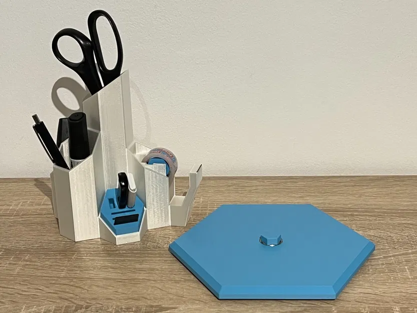 Hộp Đựng Đồ Để Bàn Xoay 360° Hình Lục Giác Kèm Dụng Cụ Cắt Băng Keo - Image 7