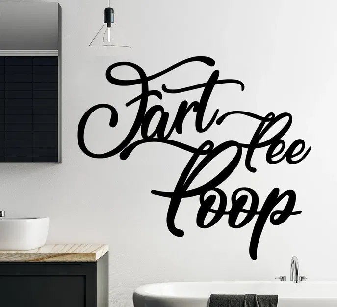 Biển Trang Trí Phòng Tắm "Fart, Pee, Poop" Kiểu Chữ Cursive - Image 1