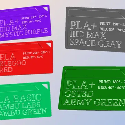 Filament Sample Cards (40+ Color/Brand Combinations)